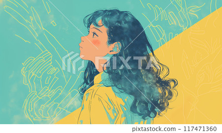A profile of a woman looking up 117471360