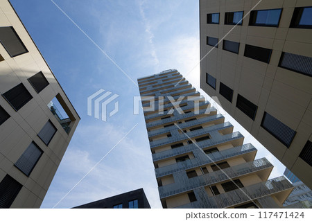 view from below of some modern buildings in Linz, Austria 117471424