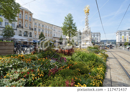 view of the Trinity Column in Linz, Austria 117471437