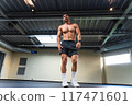 Shirtless latino male with muscular body at the gym 117471601