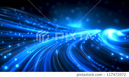 Futuristic Neon Blue color wave flow Digital Technology, fiber optics line background with dot, connected network business, global communication concept 117472072