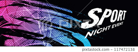Abstract Background with Red and Blue Gradient Brush Texture and Halftone Effect. Grunge Sport Background, for Event Banner or Poster Design 117472138