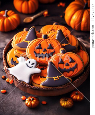 萬聖節餅乾。傑克o燈籠。 萬聖節餅乾。傑克o燈籠。 117472242