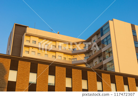 Beautiful townscape in the early summer morning in Okayama city, Okayama prefecture, Japan 117472307