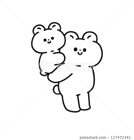 Bear carrying a child on its back, line drawing Bear carrying a child on its back, line drawing 117472341