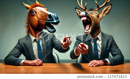 一匹馬和一頭鹿互相嘲笑 一匹馬和一頭鹿互相嘲笑 117472823