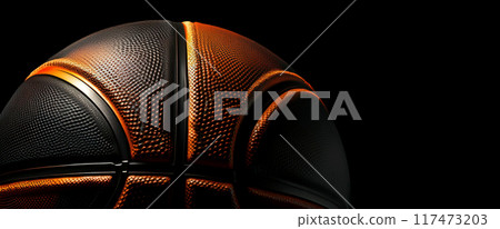 An Old Black and Orange Basketball Isolated on Black Background - Generative Ai An Old Black and Orange Basketball Isolated on Black Background - Generative Ai 117473203