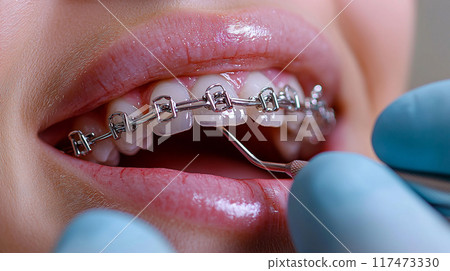 Close-up of adjusting orthodontic appliances 117473330