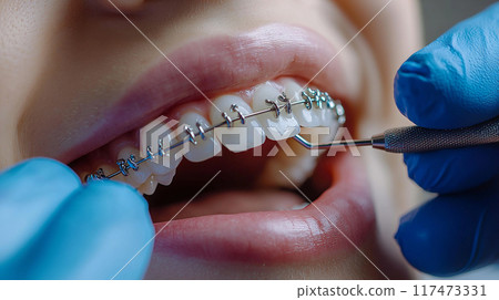 Close-up of adjusting orthodontic appliances 117473331