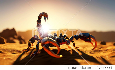 Close-up of an Aggressive Scorpion in Defensive Position - Generative Ai Close-up of an Aggressive Scorpion in Defensive Position - Generative Ai 117473631
