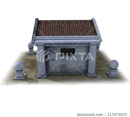 ancient house, medieval building, 3d visualization, illustration 117473673