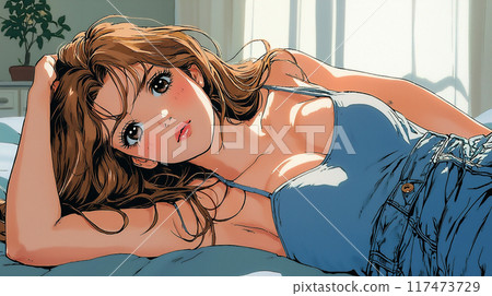 一個具有復古風格的女人躺著的插圖 117473729