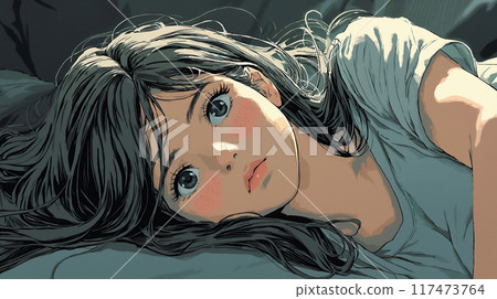 一個具有復古風格的女人躺著的插圖 一個具有復古風格的女人躺著的插圖 117473764