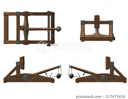 balista, catapult, 3d visualization, illustration balista, catapult, 3d visualization, illustration 117473829