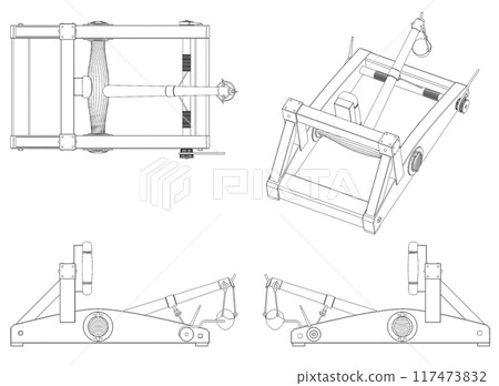 balista, catapult, 3d visualization, illustration 117473832