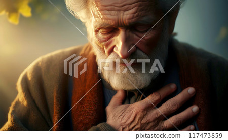 Elderly Man with Severe Chest Pain - Heart Attack Concept - Generative Ai Elderly Man with Severe Chest Pain - Heart Attack Concept - Generative Ai 117473859