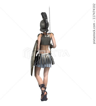 warrior woman character isolated on white background, 3D rendering, cg illustration 117474102