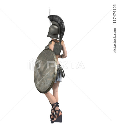 warrior woman character isolated on white background, 3D rendering, cg illustration 117474103