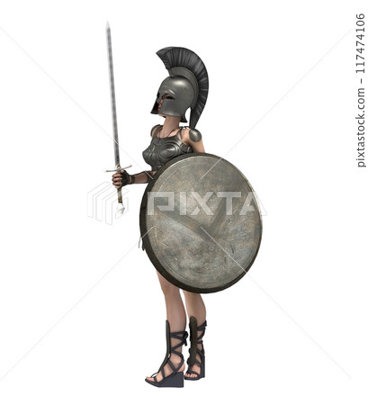 warrior woman character isolated on white background, 3D rendering, cg illustration warrior woman character isolated on white background, 3D rendering, cg illustration 117474106