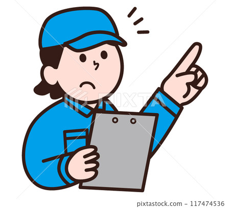A woman in work clothes pointing and checking A woman in work clothes pointing and checking 117474536