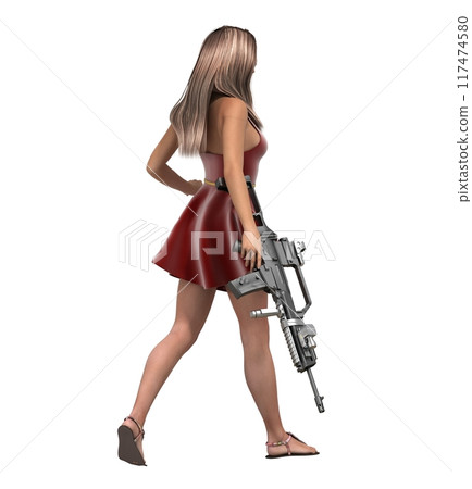 warrior woman character isolated on white background, 3D rendering, cg illustration 117474580