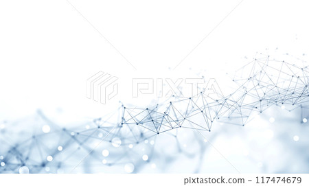 Connect the dot from node to node on white background, conceptual Global communication abstract background, business network design concept copy space 117474679