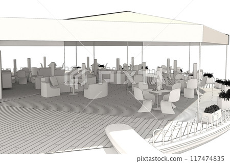 restaurant, summer terrace, 3D illustration, cg visualization 117474835