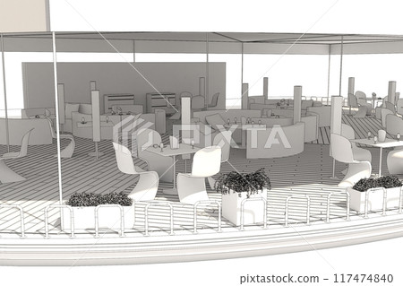 restaurant, summer terrace, 3D illustration, cg visualization 117474840