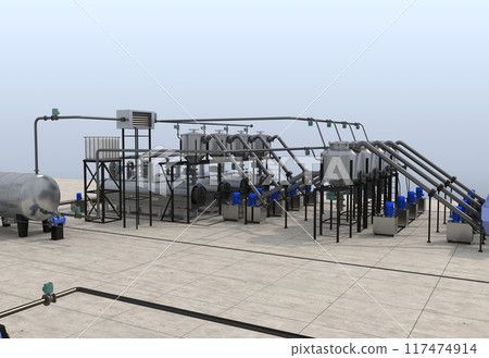 oil refinery, chemical production, waste processing plant, exterior visualization, 3D illustration, cg oil refinery, chemical production, waste processing plant, exterior visualization, 3D illustration, cg 117474914
