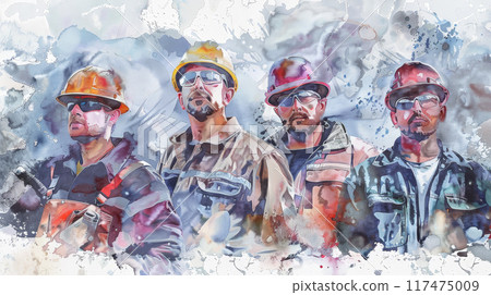 group, workers, watercolor 117475009