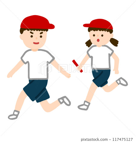 孩子們參加接力賽的插圖 117475127