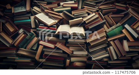 Piled high with myriad books 117475706