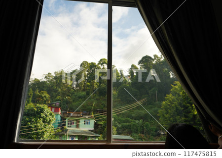 Open window view with Sliding Curtain 117475815