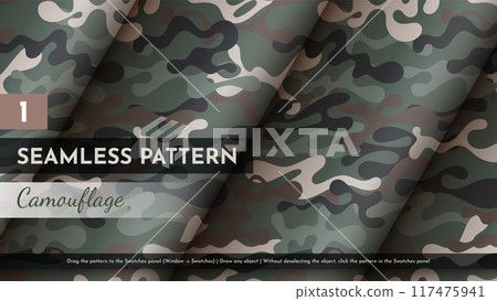 Seamless Camouflage Pattern. War Illustration. Traditional Military Texture. Army Modern Background 117475941