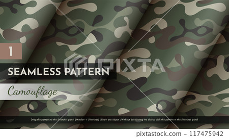 Seamless Camouflage Pattern. War Illustration. Traditional Military Texture. Army Modern Background Seamless Camouflage Pattern. War Illustration. Traditional Military Texture. Army Modern Background 117475942
