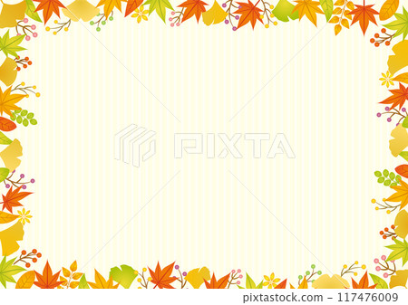 Narrow autumn leaves frame - yellow background Narrow autumn leaves frame - yellow background 117476009