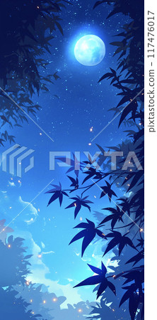 滿月和秋葉閃耀在星空AI影像 117476017