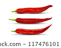 Wet red chili peppers isolated on white background with clipping path 117476101