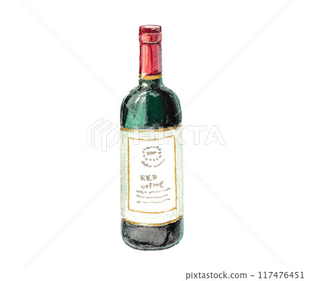 Watercolor painted red wine bottle 117476451