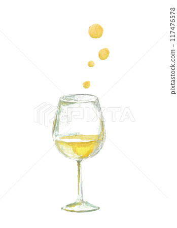 Image of white wine painted with watercolors 117476578