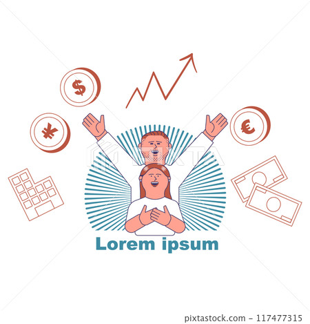 Smiling men and women as stock prices soar Smiling men and women as stock prices soar 117477315