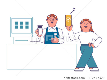 支付在收款機的婦女 117477320