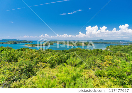 [三重縣] 夏天的英虞灣海岸線，從富山公園看到的ria海岸線 117477637