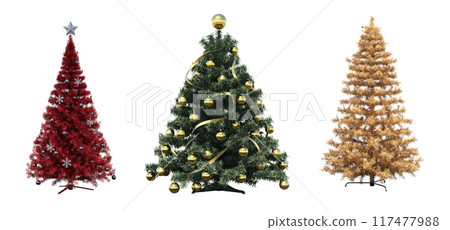 Christmas tree with decorations, isolate on a transparent background, 3d illustration, cg render Christmas tree with decorations, isolate on a transparent background, 3d illustration, cg render 117477988