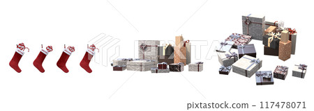 Christmas decorations, New Year's decor, isolate on a transparent background, 3D illustration, cg render 117478071