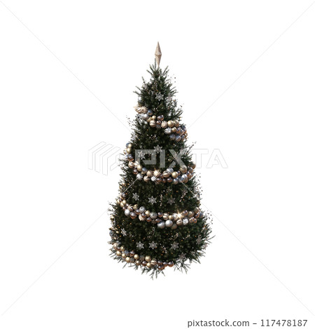 Christmas tree with decorations, isolate on a transparent background, 3d illustration, cg render 117478187