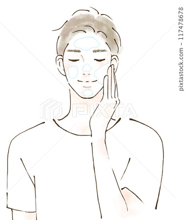 Illustration of a man doing skin care, UV care, sunburn Illustration of a man doing skin care, UV care, sunburn 117478678