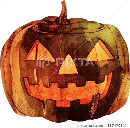 Vintage Watercolor Halloween Pumpkin 117479111