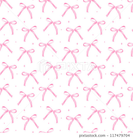 Coquette Pink Ribbon Bow Pattern Watercolor Girly Seamless Background Coquette Pink Ribbon Bow Pattern Watercolor Girly Seamless Background 117479704