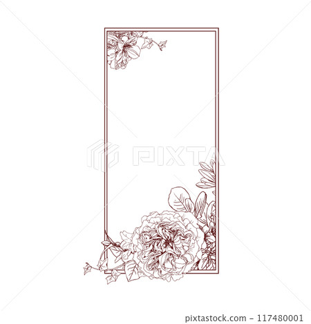 Hand drawn pencil graphics illustration of vintage flowers frame 117480001